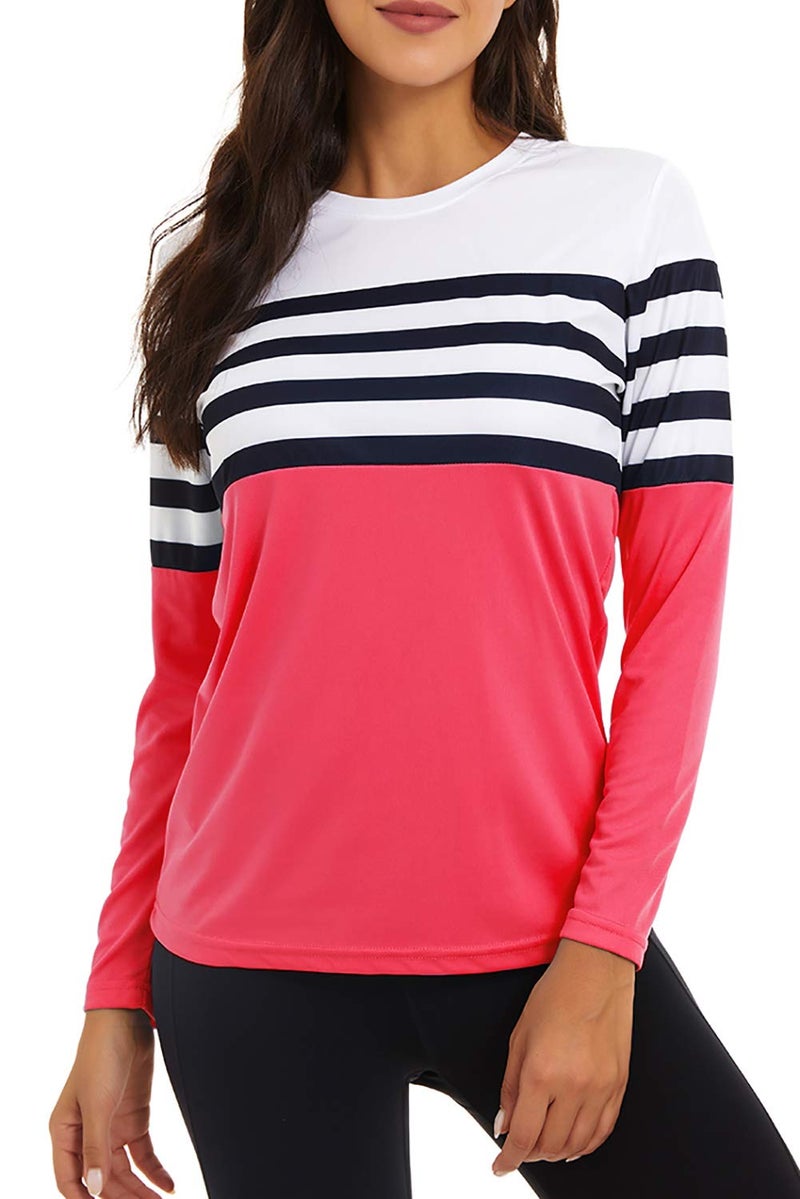 KINGFEN UPF 50+ SPF Shirts for Women Rashguard Sun Uv Long Sleeve Mountain Bike Blouses Uv Protection Moisture Wicking Sunscreen Fabric Loose Outdoor Running Quick Dry Top Rose Red Small - Image 1